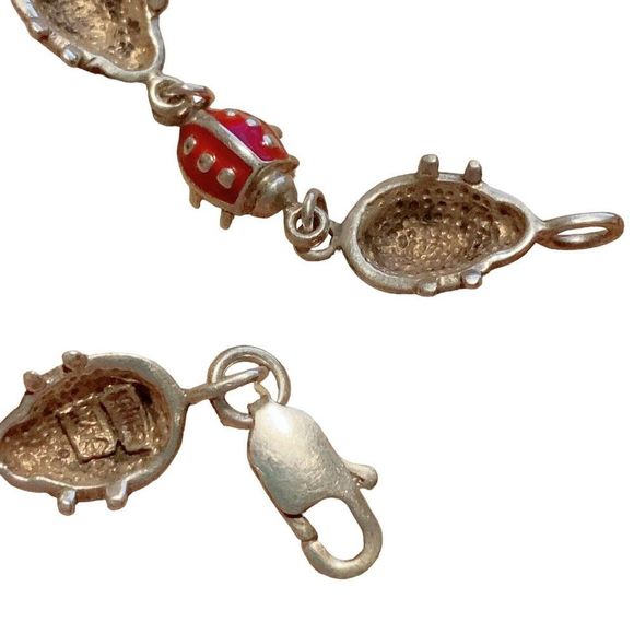 Enamel LADYBUG & STERLING Silver Link BRACELET 7.75” Inches Long - Picture 3 of 3